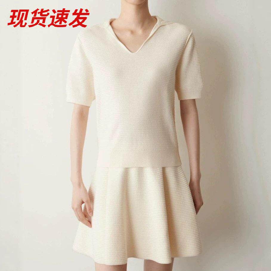 C*S女装水手领米白针织衫夏季