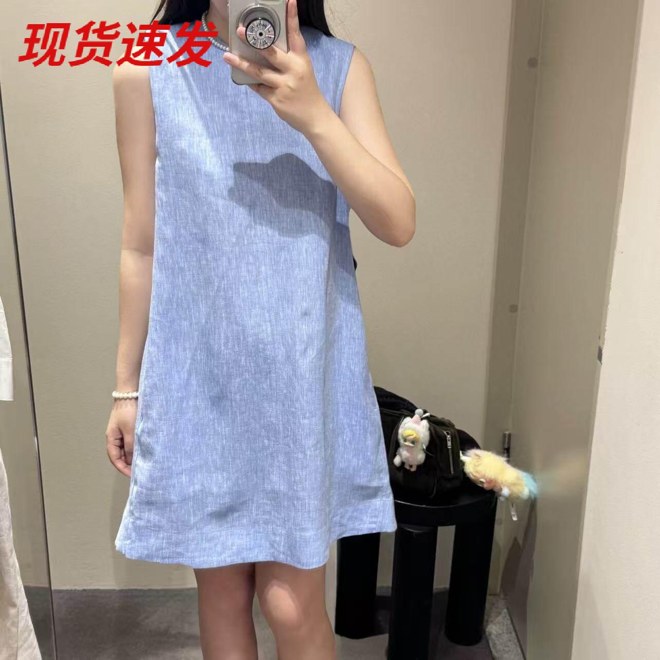 C*S夏季V领露背亚麻女装连衣裙