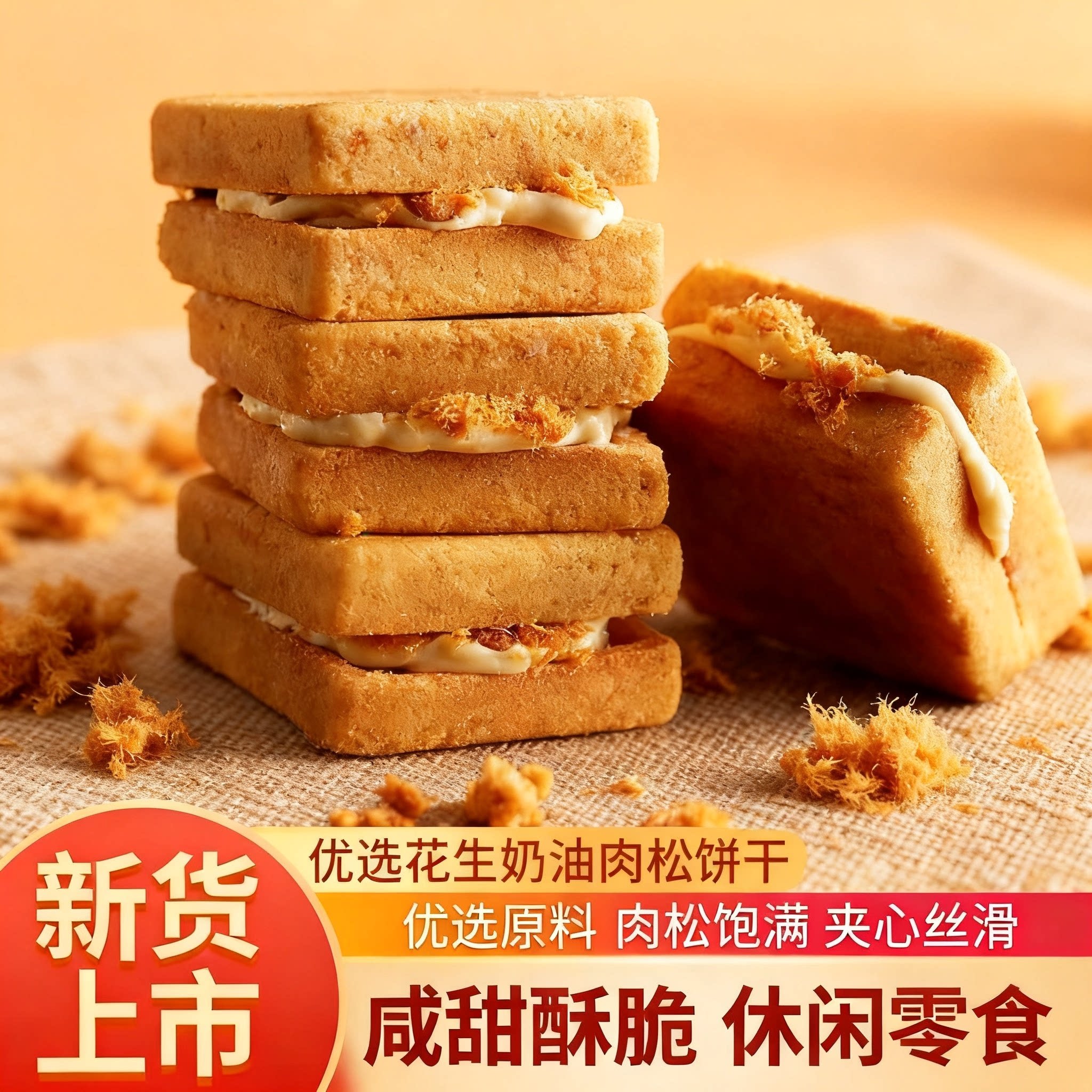 网红花生奶油肉松饼干浓郁奶香满满肉松一口酥脆解馋追剧常备零食