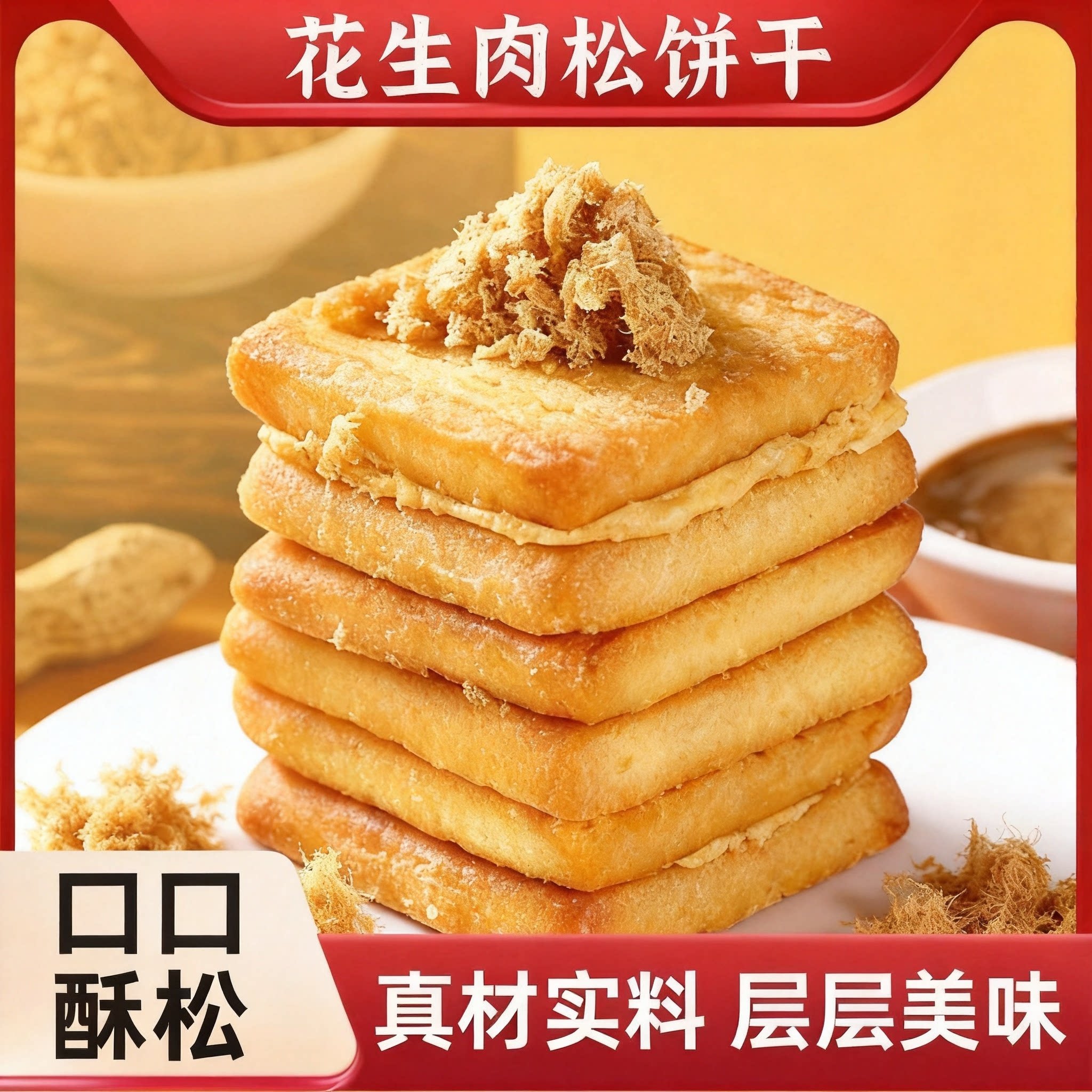 手工花生奶油肉松饼干用料实在奶香浓郁肉松满满独立包装休闲零食