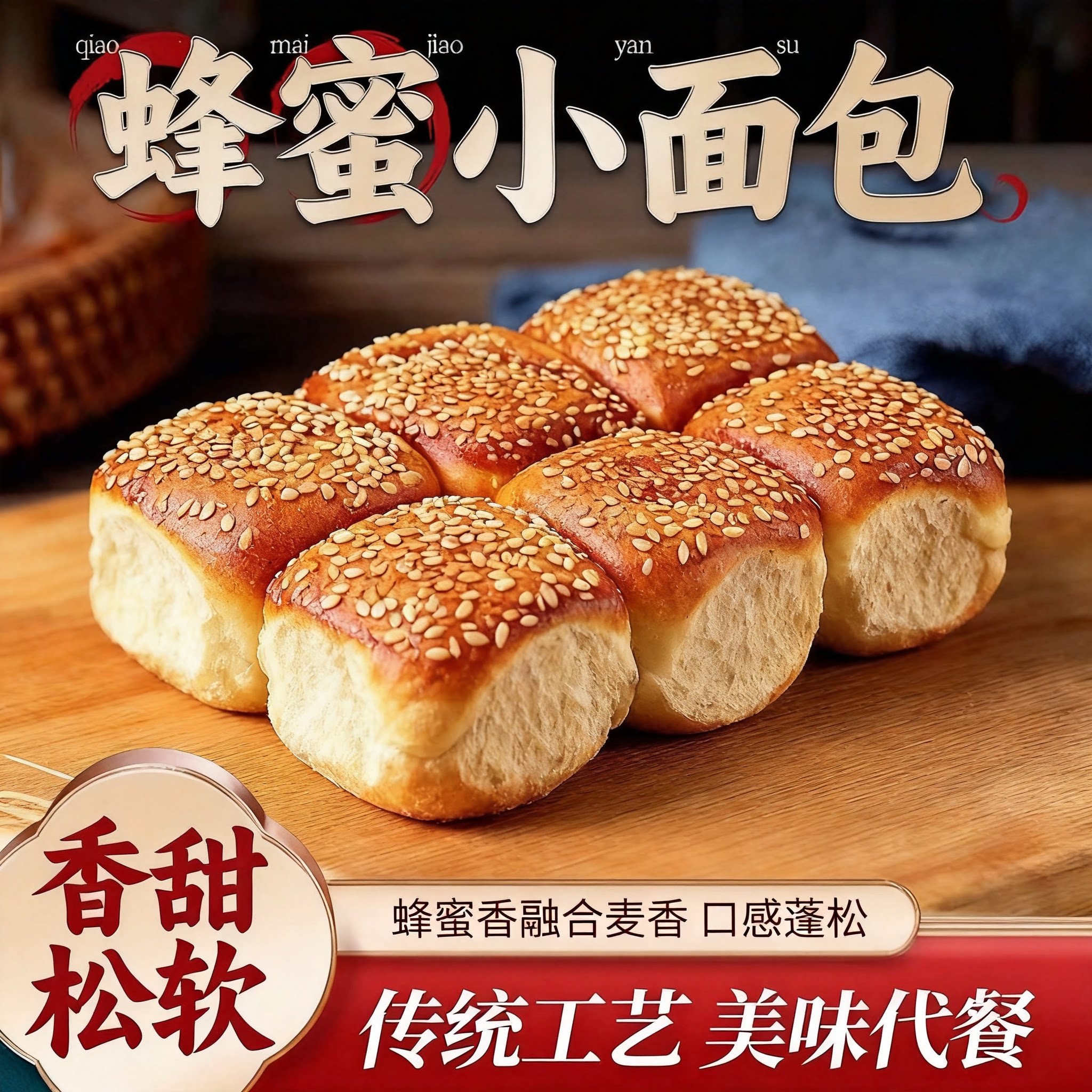 怀旧蜂蜜小面包底部带焦底松软绵密麦香浓郁居家追剧解馋好吃糕点