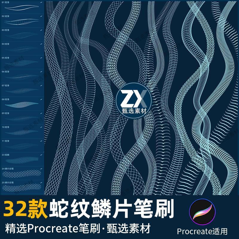procreate笔刷蛇纹鳞片蛇骨蛇身蛇鳞纹理蛇年龙纹鱼鳞龙鳞蛇皮龙
