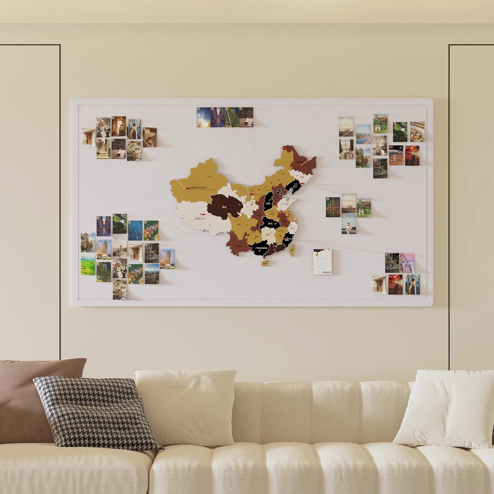 中国毛毡地图旅行照片墙旅游足迹打卡标记墙贴客厅墙面装饰画挂画