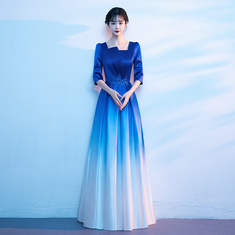 日本品质民乐合唱团演出服女长裙气质主持礼服舞台大合唱朗诵表演
