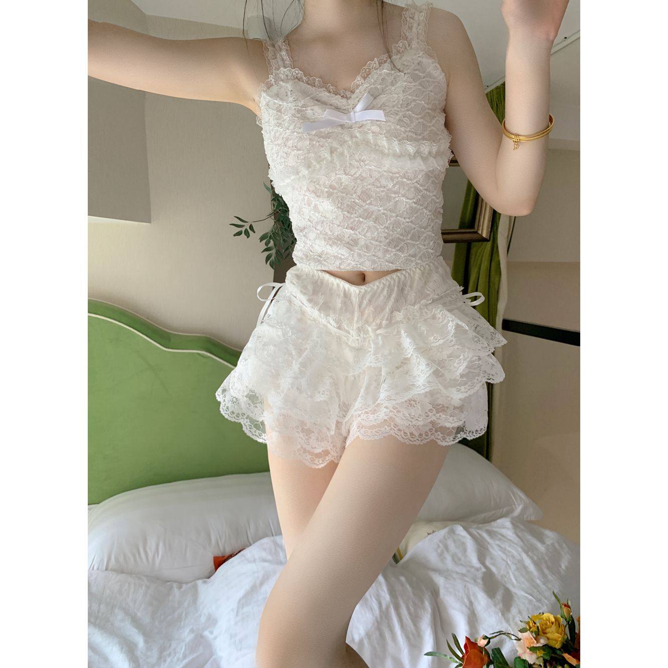 Bloveln纯欲乖巧 打底裤防走光不卷边蕾丝宽松白色黑色安全裤女