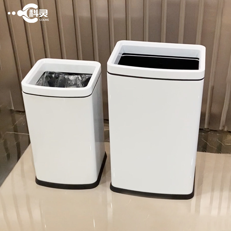 轻奢无盖垃圾桶大号不锈钢方形双层家用客厅厨房卫生间窄商用高档