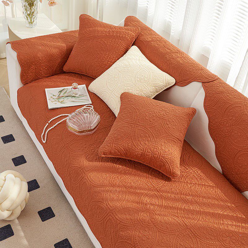 新品纯色轻奢f沙发垫纯棉布艺高档防滑四季通用全棉坐垫刺绣夏季