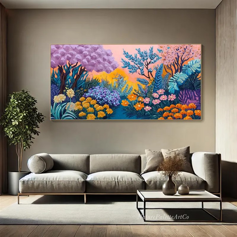 大芬村手绘油画抽象中古植物花卉客厅装饰画北欧艺术餐厅卧室挂画图片