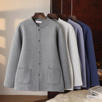 老年人保暖内衣男款夹棉单件上衣纯棉开衫老人贴身加绒加厚男秋衣