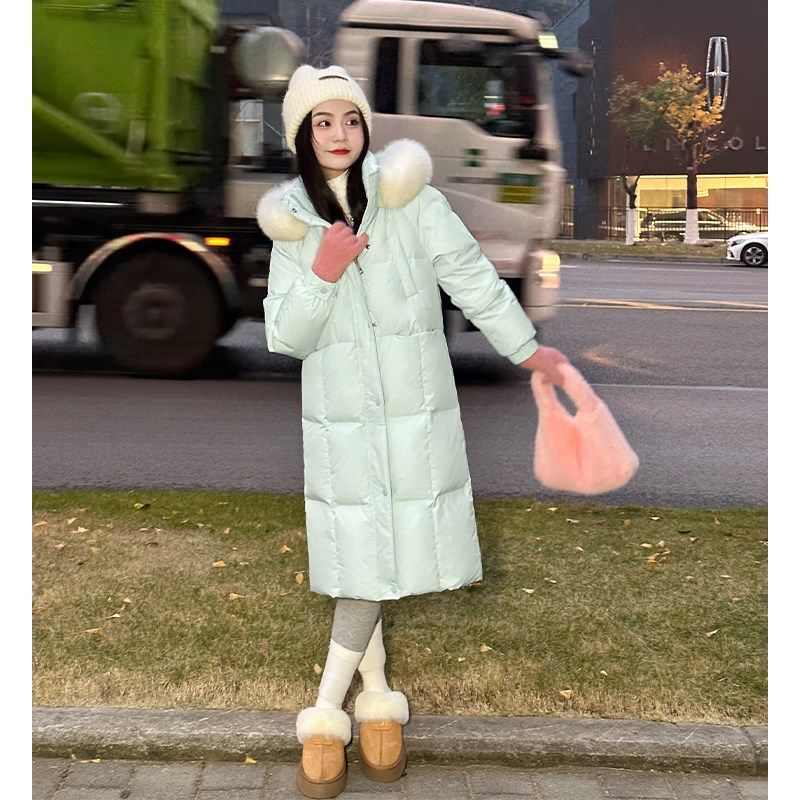 【天青烟雨】时尚显瘦过膝中长款冬季小个子定制版毛领羽绒服女