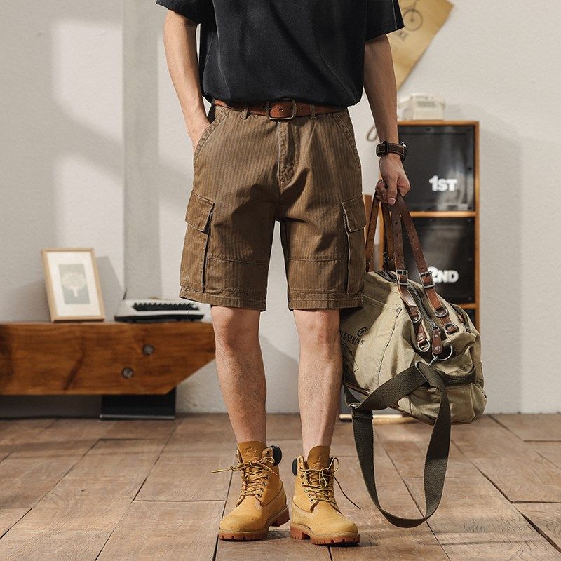 高端美式复古工装短裤男2025夏季新款宽松大码纯棉休闲五分裤男款