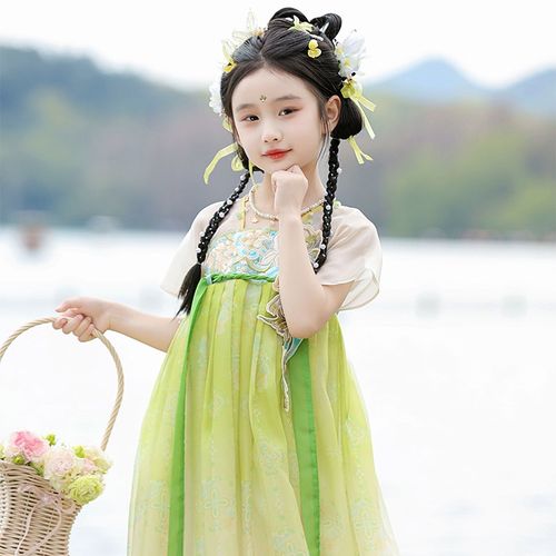 汉服女童2025夏季新款儿童高端超仙礼服裙女孩薄款公主表演连衣裙
