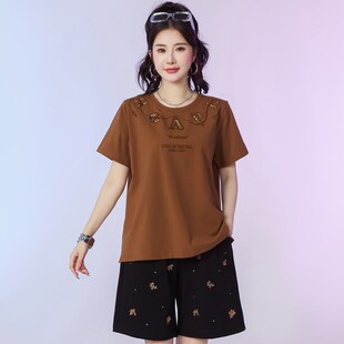 大码女装200斤胖妹妹夏装时尚百搭显瘦短袖T恤衫胖mm时髦洋气上衣