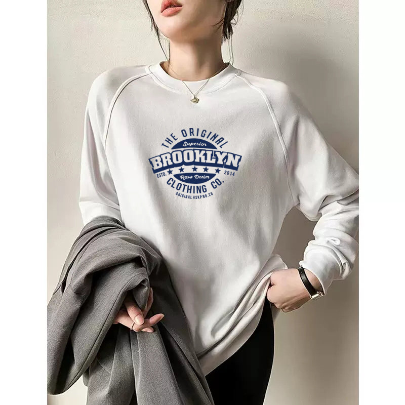 磨毛加厚白色宽松中长款长袖打底衫女大码t恤纯棉秋冬内搭上衣潮