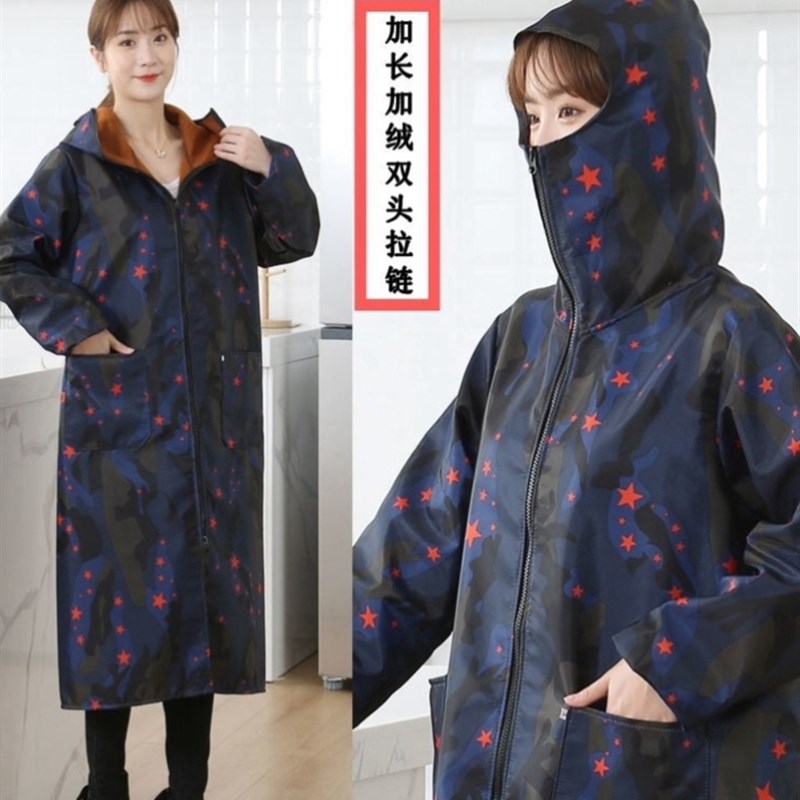 雨衣加绒加厚长版全身防暴雨防水防油成人罩衣女薄款拉炼围裙男士