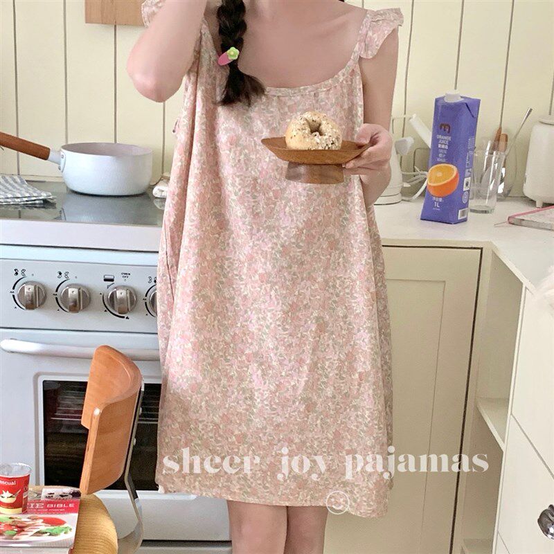 清凉透气~婴儿棉纯棉睡裙睡衣家居服宽松碎花少女全棉吊带裙夏季