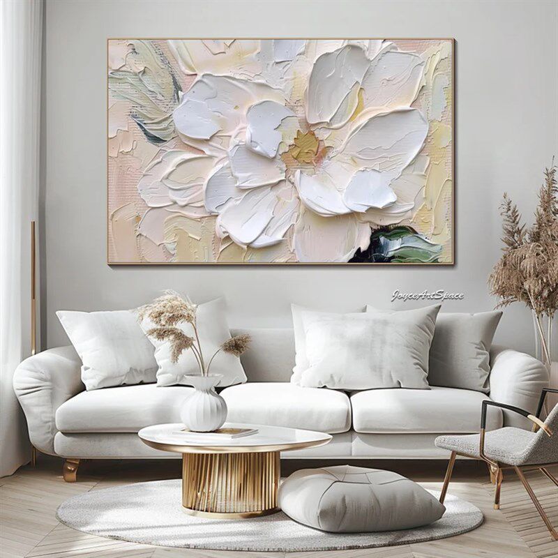 大芬村手绘油画抽象花卉肌理客厅装饰H画横版卧室花开富贵挂画壁