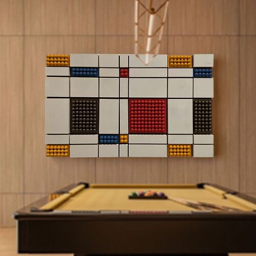 现代简约客厅木质立体装饰画售楼部会所台球室壁画蒙德里安色块画