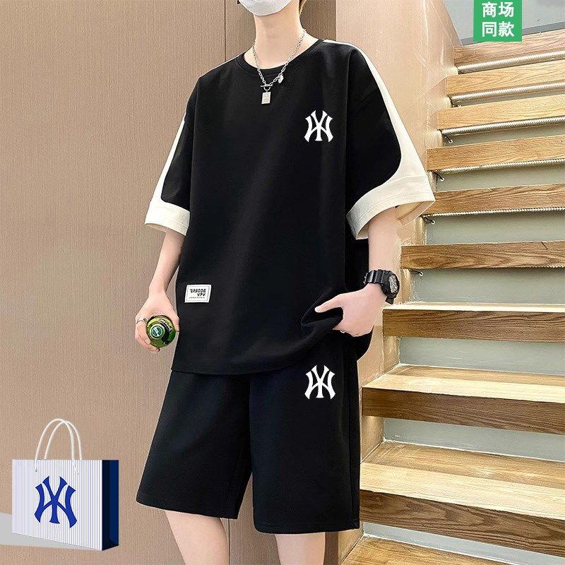 短袖短裤男士夏季运动套装潮牌宽松休闲男生酷帅穿搭一整套上衣服