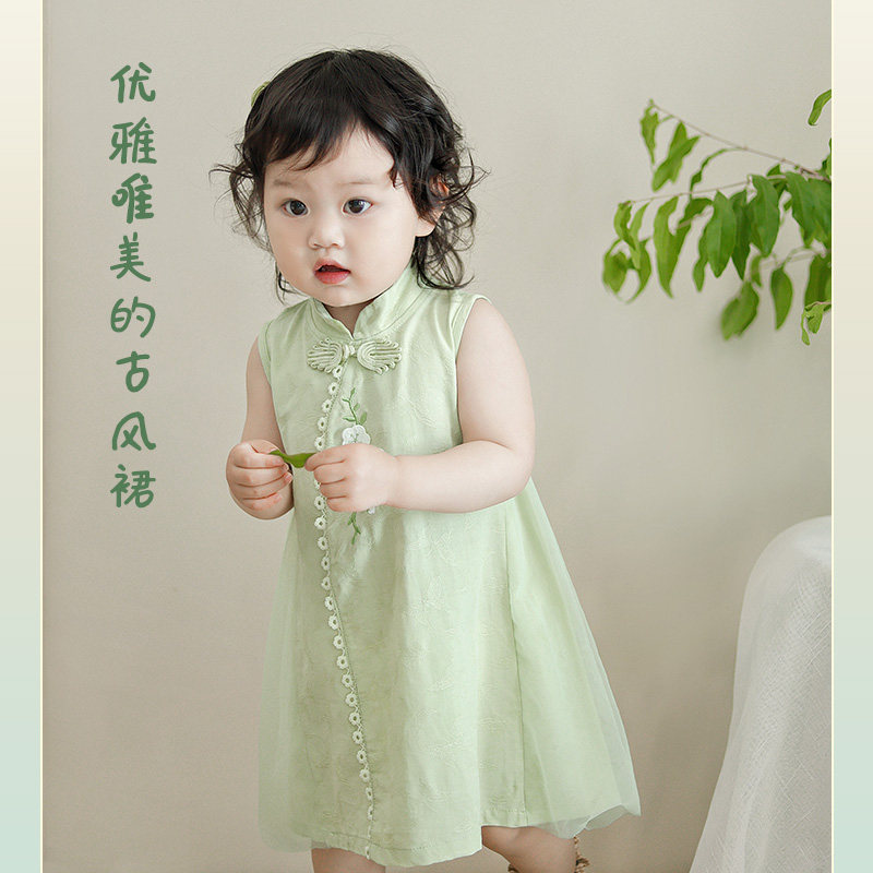 女宝宝夏季新中式连衣裙婴儿衣服公主裙女童国风旗袍裙子周岁礼服