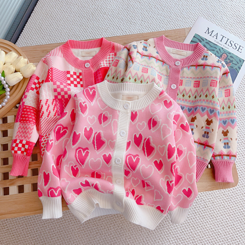 儿童毛衣春秋装加绒加厚针织开衫外套洋派新款秋季女童女宝宝上衣