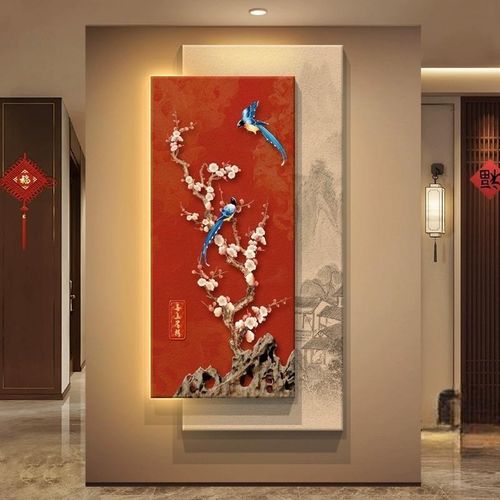 喜气盈门入户正对门玄关装饰画新中式寓意好挂画走廊过道壁画灯画