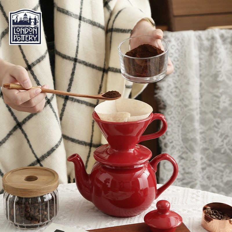 红色陶瓷咖啡滤杯锥形漏斗手冲分享壶咖啡粉滴漏式浸泡式过滤器