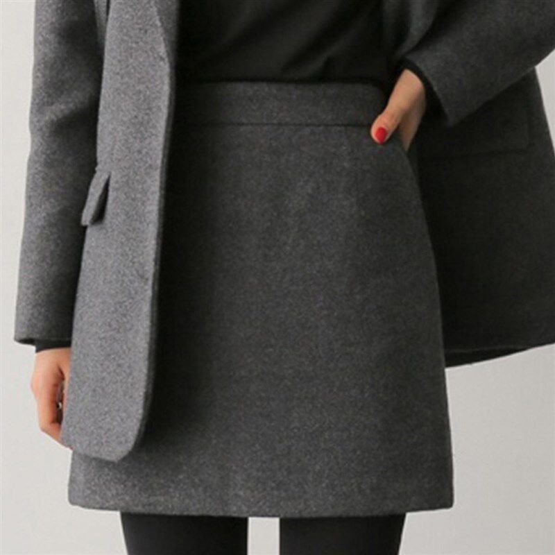 大码毛呢半身裙梨形身材遮胯灰色a字裙小个子高腰显瘦秋冬黑短裙
