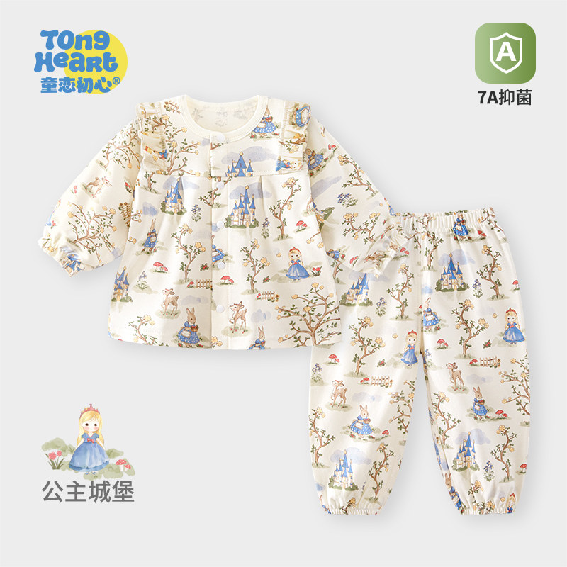 婴儿套装秋衣秋裤女宝宝外出洋气新生儿纯棉家居服春秋季公主衣服