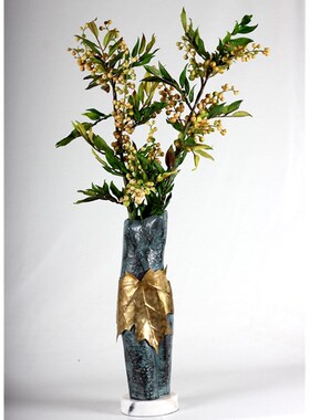 欧式样板房家居客厅装饰摆件售楼处玄关干花O花器铜铸铁大理石花