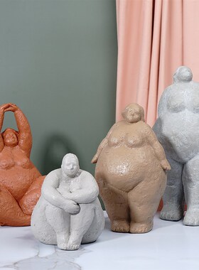 欧式创意胖女人瑜伽摆件轻奢x风样板间瑜伽馆树脂工艺术人物装饰