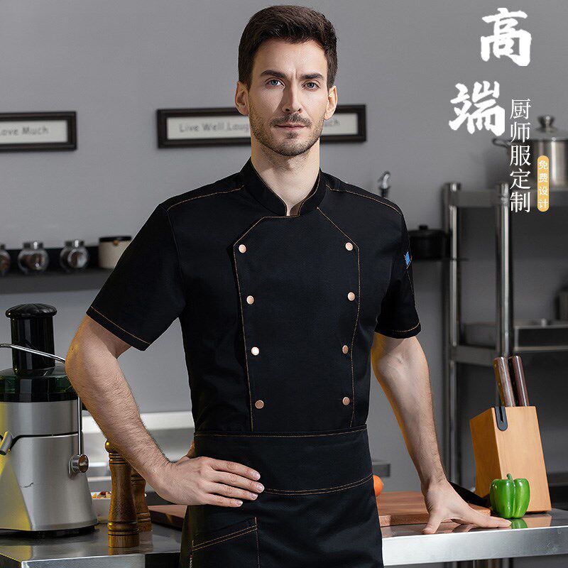 高端夏季厨师工作服短袖男高档酒店西餐厅行政总厨大厨后厨房工衣