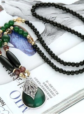 韩版百搭彩贝水晶吊坠简约毛衣链秋冬长款项链配饰衣服挂件饰品女