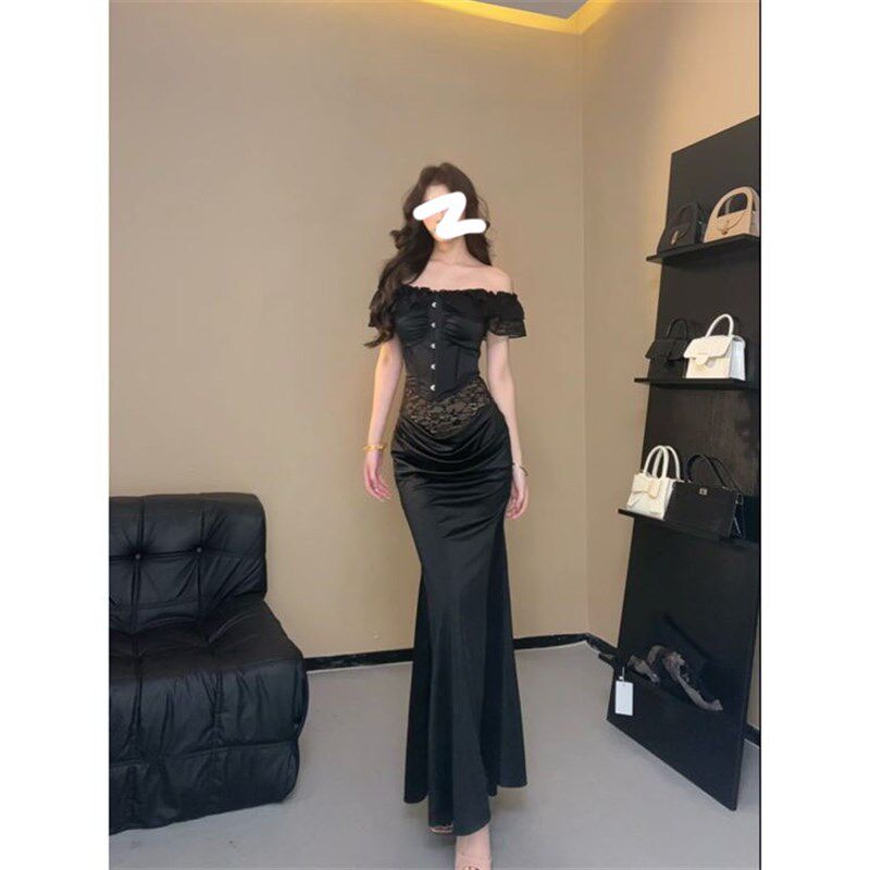 微胖大码法式复古宫廷风高级感两件套女秋季新款一字领上衣半身裙