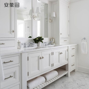 美式奶油风浴室柜落地定制卫生间洗手脸面池盆组合双人轻奢洗漱台