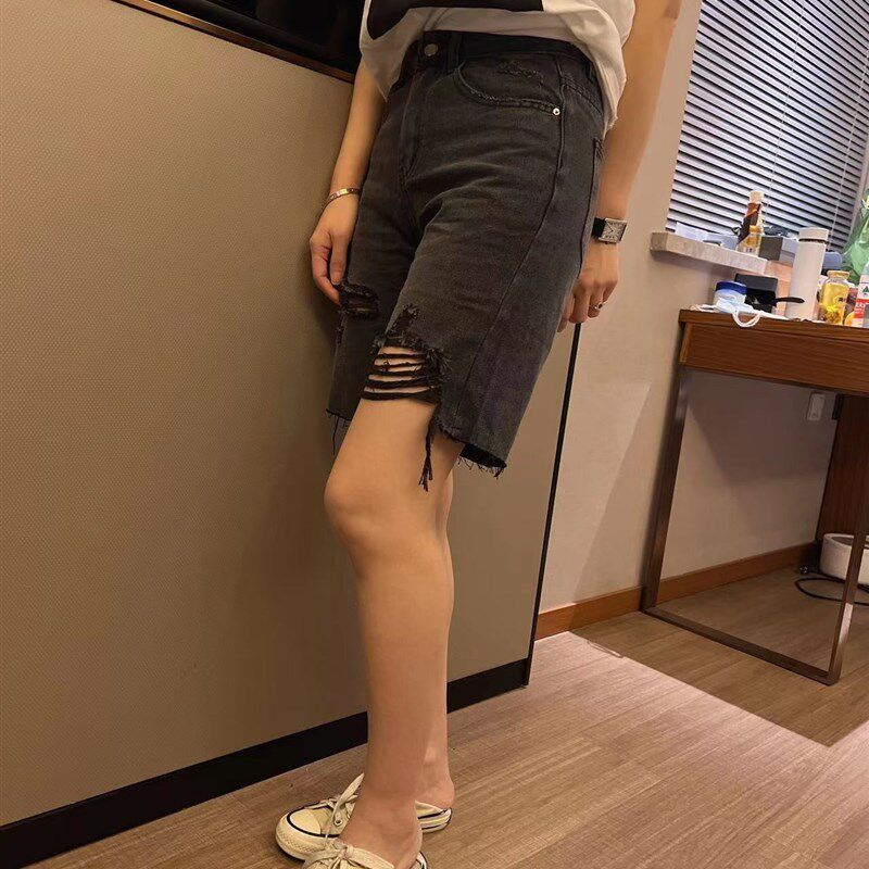 五分牛仔短裤女夏季2024年新款大码胖mm高腰薄款宽松阔腿裤中裤子