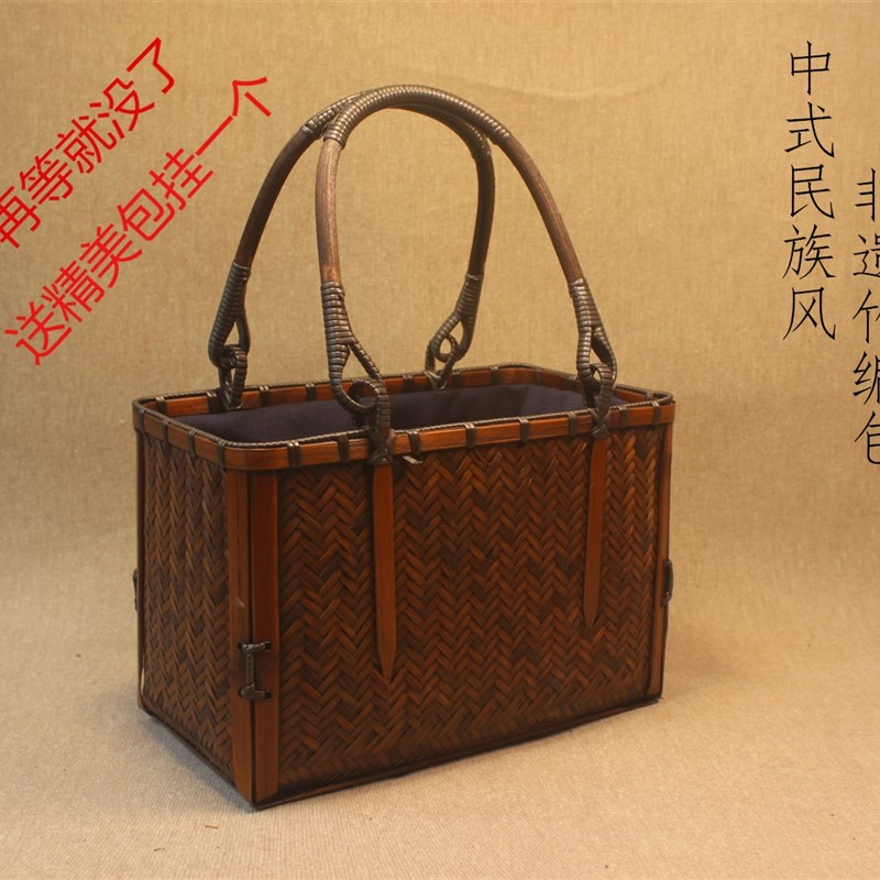 2020新款手提竹编包包女式提包复古民族风夏季沙滩包竹编篮子日式