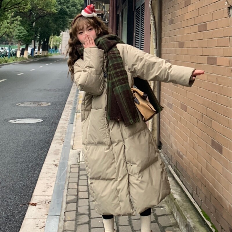 小个子长版过膝棉外套女加厚2023秋冬季新款高端小众立领羽绒棉服