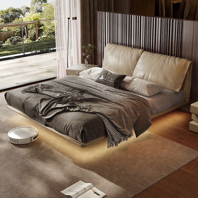 大象耳朵床奶油风意式极简真皮床卧室现代简约悬浮收纳储物高箱床