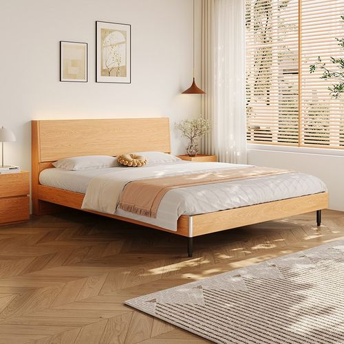 橡木定制床0.8-2m现代简约主卧1米8双人床1.2米1.5单人架子实木床