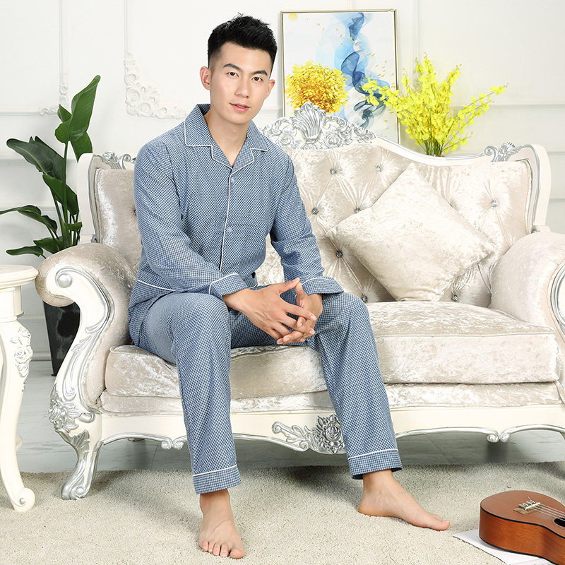 春秋季薄款纯棉睡衣男夏天长袖套装男士宽松居家服全棉大码家居服