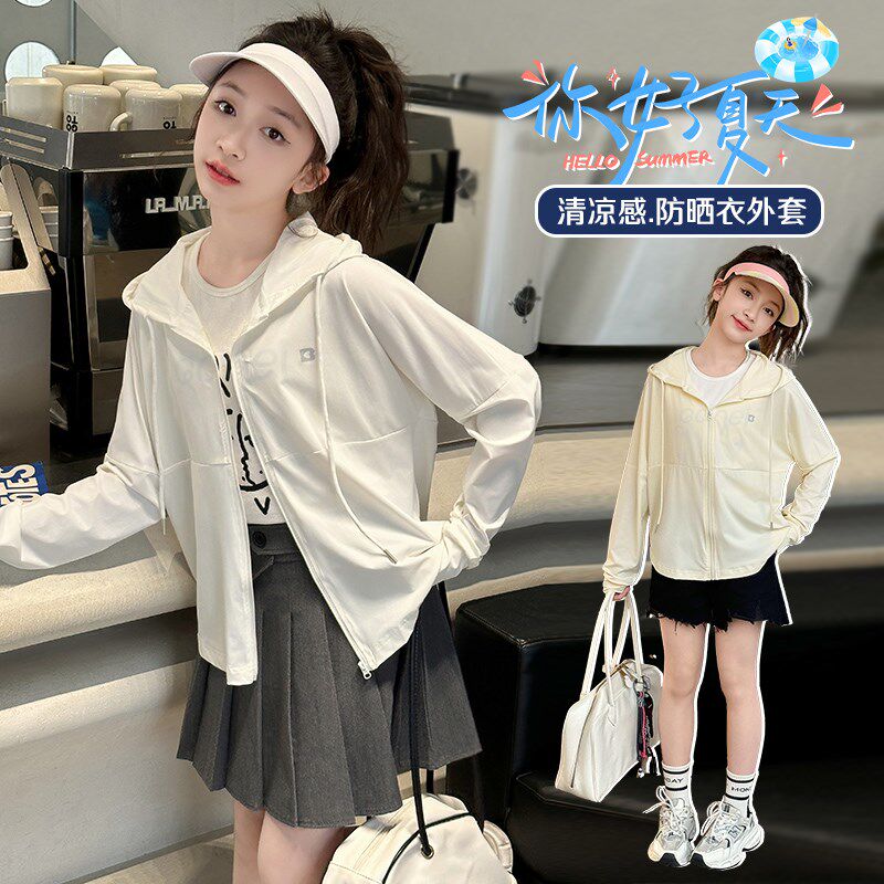 女童防晒衣夏装2025新款韩版洋气儿童连帽外套大童女孩休闲上衣夏