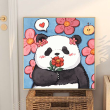 diy可爱熊猫花花数字油画手工手绘填充涂色丙烯油彩治愈装 饰挂画