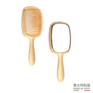 JANEKE婕尼佳意大利进口璀璨鎏金镜妆两用气垫梳舒适手工按摩梳子
