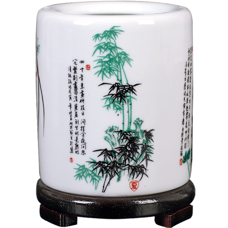 景德镇陶瓷器仿古粉彩笔筒创意时尚办公室书房装饰摆件教师节礼品