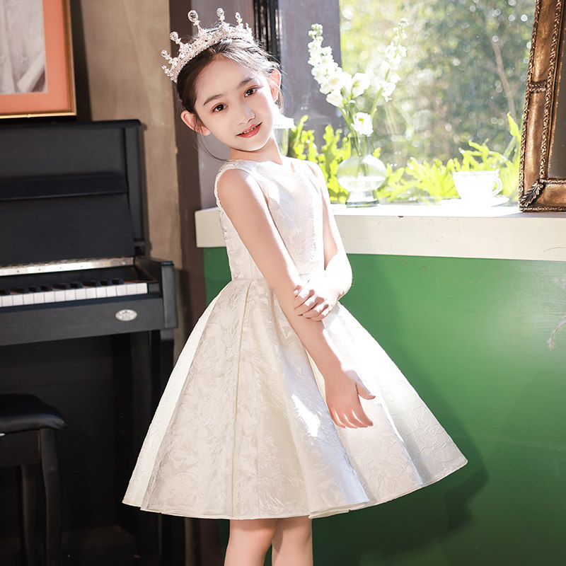 女童公主裙洋气白色花童小女孩婚礼礼服儿童钢琴演出服生日夏季女