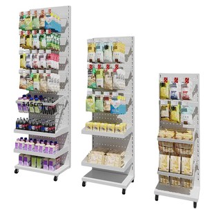 超市零食货架口香糖便利店置物架端头槟榔饮料展示架轮子多层挂钩