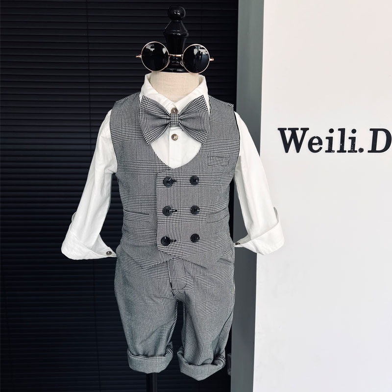 春季男童英伦风西装礼服 男宝宝周岁抓周套装花童复古钢琴演出服