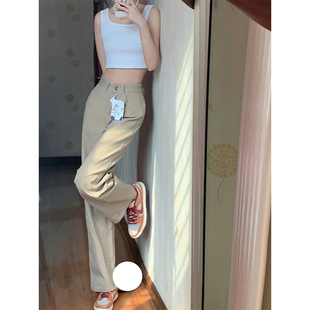 卡其色直筒牛仔裤女夏季薄款胖妹妹mm高腰显瘦阔腿裤梨形身材裤子