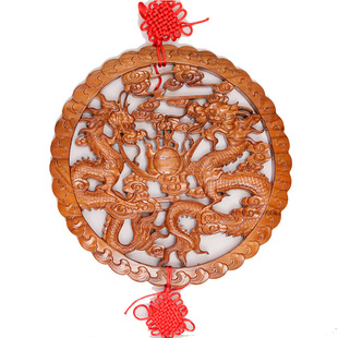 双龙戏珠二龙戏珠桃木挂件摆件中式传统客厅商铺玄关中国结木雕